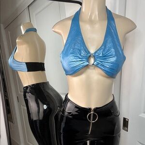 Blue leather Halter Top with Ring Detail Wilsons Leather small